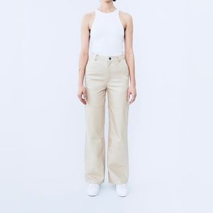 Free People Deadwood Women’s Leather Hi Rise Wide Leg Off White Pants Sz 4 NWT
